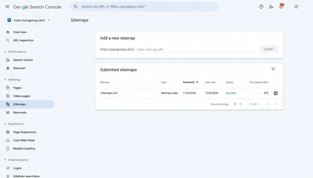 Trạng thái sitemap đã submit thành công trong Google Search Console