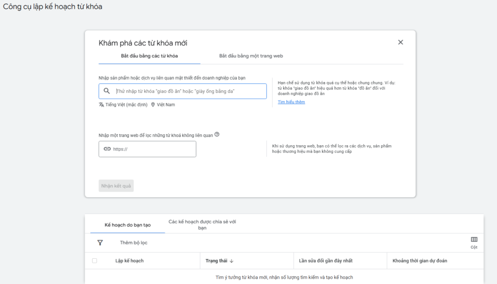 giao dien google keyword planner