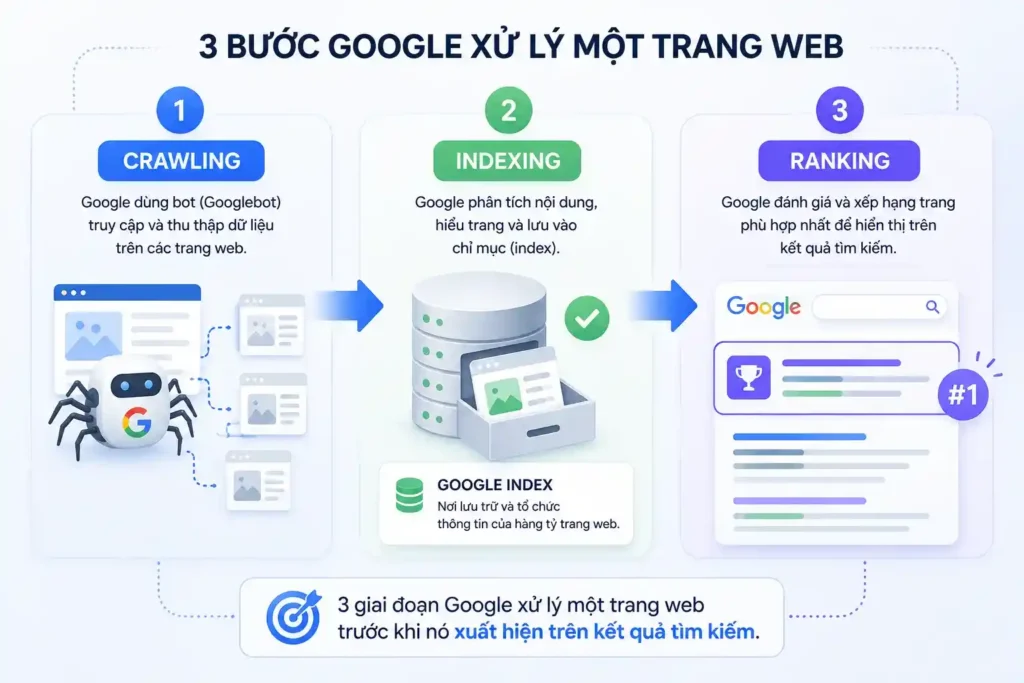 sơ đồ quy trình crawling indexing ranking của google