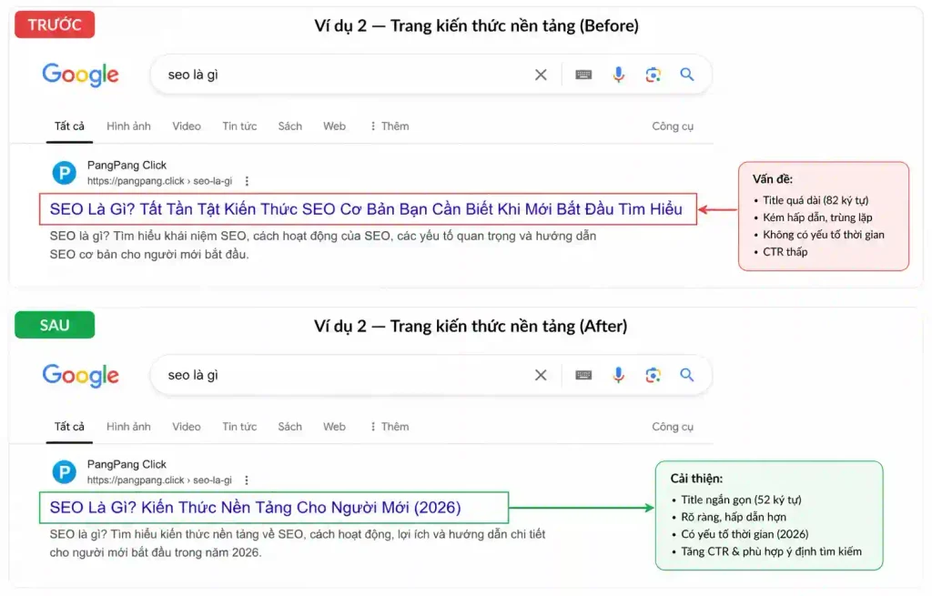 ví dụ title trước và sau khi tối ưu chuẩn SEO